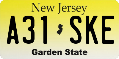 NJ license plate A31SKE