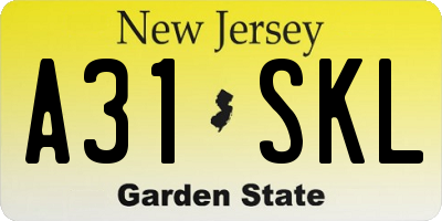 NJ license plate A31SKL