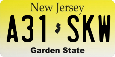 NJ license plate A31SKW