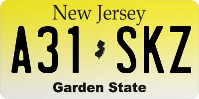 NJ license plate A31SKZ