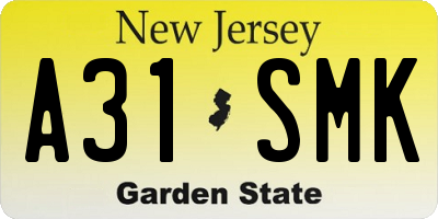 NJ license plate A31SMK