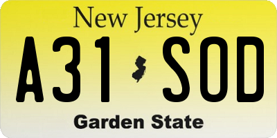 NJ license plate A31SOD