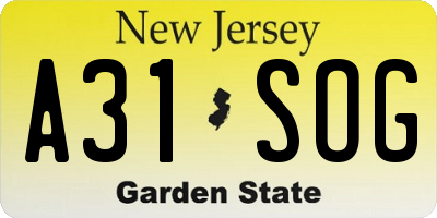 NJ license plate A31SOG