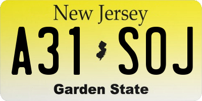 NJ license plate A31SOJ