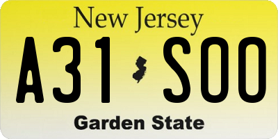 NJ license plate A31SOO
