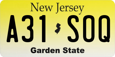 NJ license plate A31SOQ