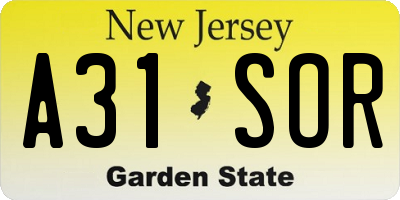 NJ license plate A31SOR