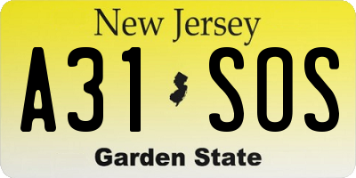 NJ license plate A31SOS