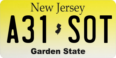 NJ license plate A31SOT