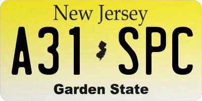 NJ license plate A31SPC