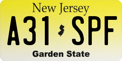 NJ license plate A31SPF