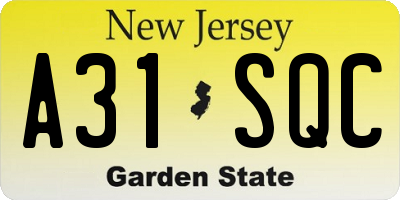 NJ license plate A31SQC
