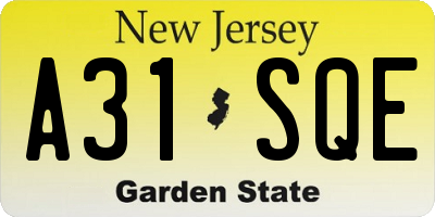 NJ license plate A31SQE