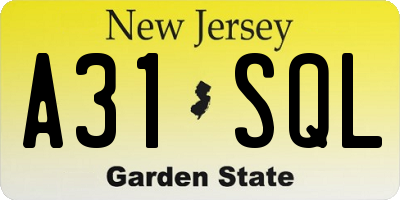 NJ license plate A31SQL