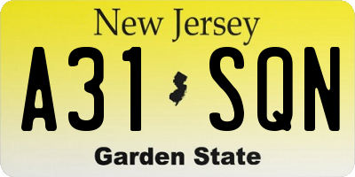 NJ license plate A31SQN