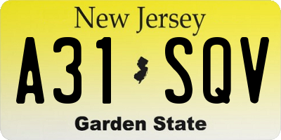 NJ license plate A31SQV