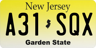 NJ license plate A31SQX