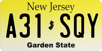 NJ license plate A31SQY