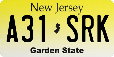 NJ license plate A31SRK