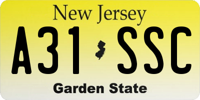 NJ license plate A31SSC