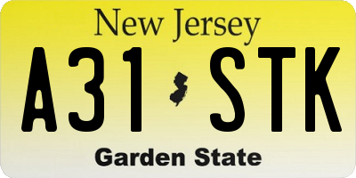 NJ license plate A31STK