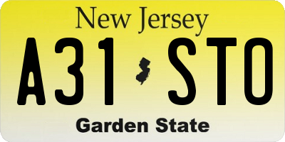 NJ license plate A31STO