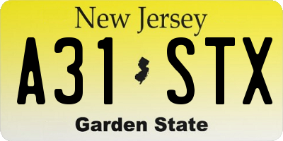 NJ license plate A31STX