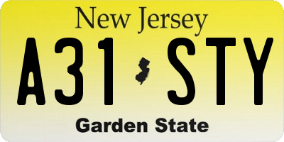 NJ license plate A31STY