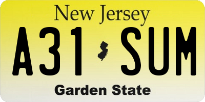 NJ license plate A31SUM