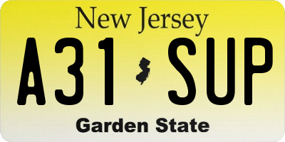 NJ license plate A31SUP