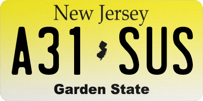 NJ license plate A31SUS