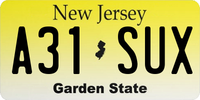NJ license plate A31SUX