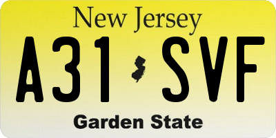 NJ license plate A31SVF
