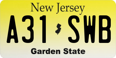 NJ license plate A31SWB