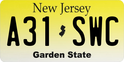 NJ license plate A31SWC