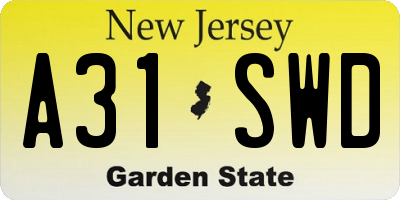 NJ license plate A31SWD