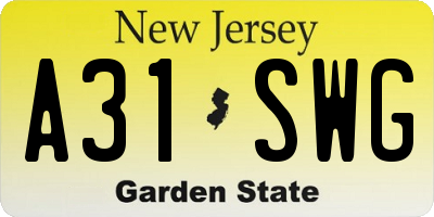 NJ license plate A31SWG
