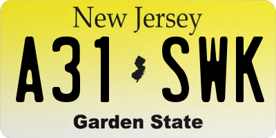 NJ license plate A31SWK