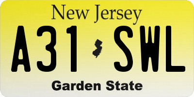 NJ license plate A31SWL