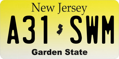 NJ license plate A31SWM
