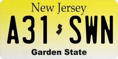 NJ license plate A31SWN