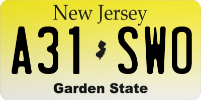 NJ license plate A31SWO