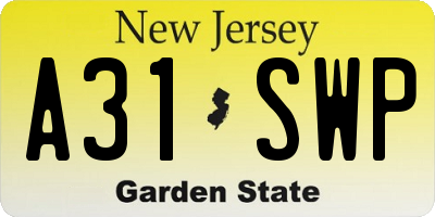 NJ license plate A31SWP