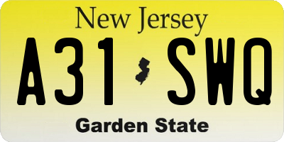 NJ license plate A31SWQ