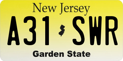 NJ license plate A31SWR