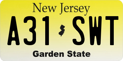 NJ license plate A31SWT