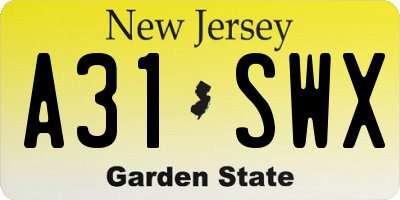 NJ license plate A31SWX