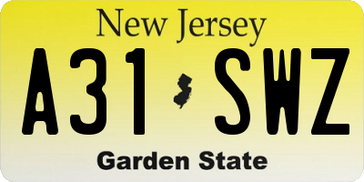 NJ license plate A31SWZ