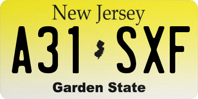 NJ license plate A31SXF