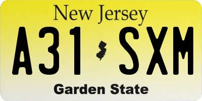 NJ license plate A31SXM